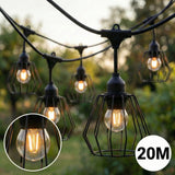 Complete Prikkabel / lichtsnoer met 20x lampenkappen | 20 Meter | Industriële lampenkap | Koppelbaar | E27 | Incl. 1W lampen