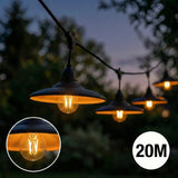 Complete Prikkabel / lichtsnoer met 20x lampenkappen | 20 Meter | Zwarte lampenkap | Koppelbaar | E27 | Incl. 1W lampen