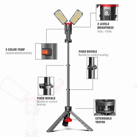 Professionele bouwlamp op statief - 2x 50 watt - CCT-Lichtkleuren - specificaties