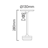 Tafellamp oplaadbaar - Terraslamp - zwart - 2,5W Camelia- Dimbaar-CCT - afmetingen