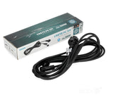 Zwart 5 meter verlengsnoer Kobi CRETE PC 5M met IP44-bescherming en stekker, geschikt voor buitengebruik tot max. 500W – schuin bovenaanzicht met productverpakking en losgerolde kabel.