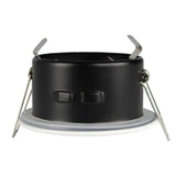 Zwarte LED inbouwspot houder met veerklemmen, zijaanzicht – geschikt voor montage in verlaagde plafonds, ideaal voor moderne interieurverlichting.