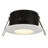 Inbouwspot LED rond wit en zwart met GU10 fitting – vooraanzicht met licht ingeschakeld.