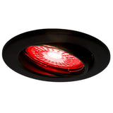 Zijaanzicht van een zwarte infrarood inbouwspot met rode lamp, geschikt voor badkamer of wellness toepassingen.