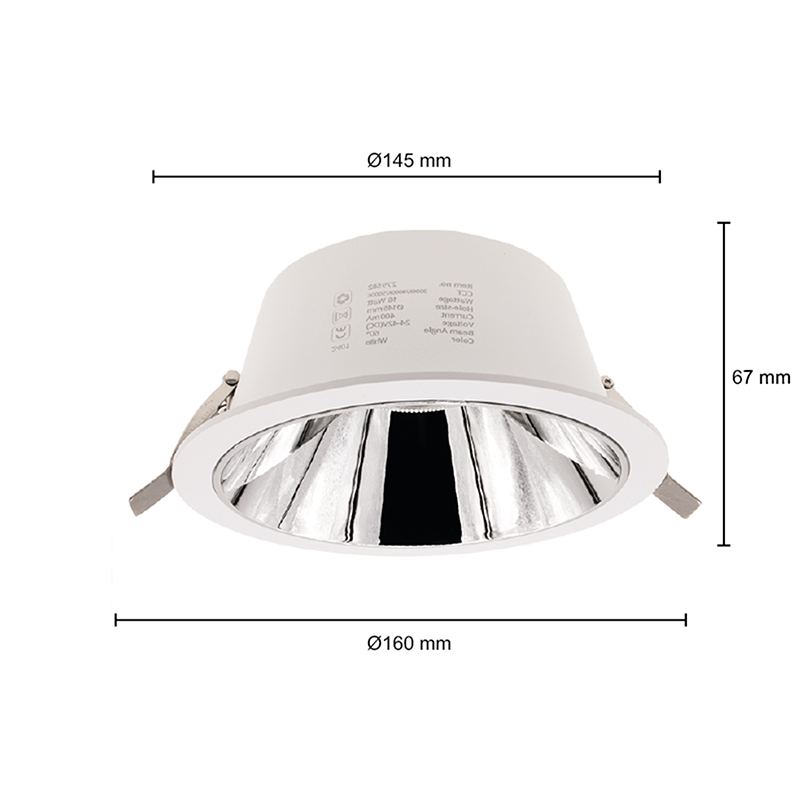 LED DOWNLIGHT | KERBER | CCT-SWITCH | Ø145MM | 16W | WIT | Afmetingen