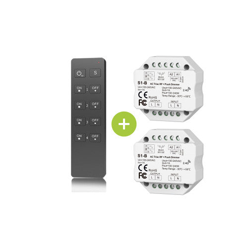 Bundelpakket | 2X AC Triac RF draadloze dimmer | 100-240V | Incl. 1X Afstandsbediening