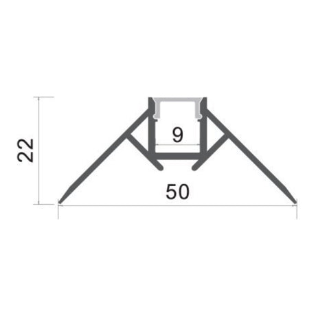 Inbouw profiel - 9mm voor LED strip - 2 meter - vooraanzicht - met afmetingen