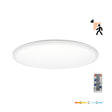 Ronde LED plafondlamp met bewegingssensor en afstandsbediening, wit armatuur, zicht vanonderen, met instelbare kleurtemperatuur van warm wit naar koel wit.