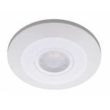 Ronde witte plafondbewegingssensor met infrarooddetectie, frontaal aanzicht.