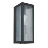 wandlamp van alumium en geribbeld glas - buiten - zwart - E27 fitting - zijaanzicht