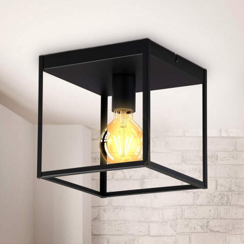 Bourgondië Karu Roman Industriële plafondlamp zwart | Incl. dimbare E27 lamp | Cage | LedLoket